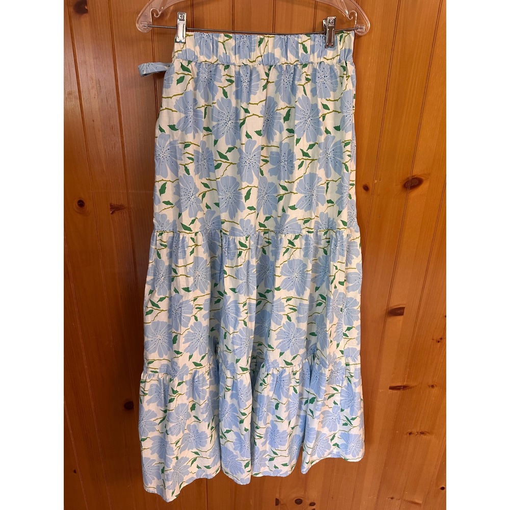 Who What Wear Blue Cottagecore Romantic Floral Tiered Maxi Wrap Skirt M Cotton - Picture 2 of 8